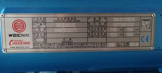 400V 1250KVA Weichai Diesel Generator Set 1000KW Grandi apparecchi di alimentazione con motore a iniezione di direzione
