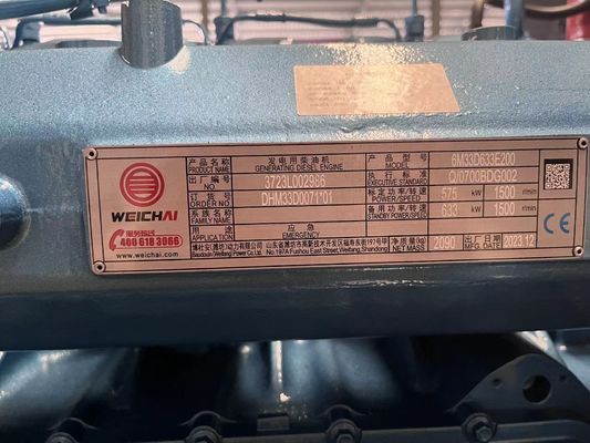 Altoparlante silenzioso 50HZ per Weichai Generatore diesel 500KW Set con sistema di raffreddamento ad acqua